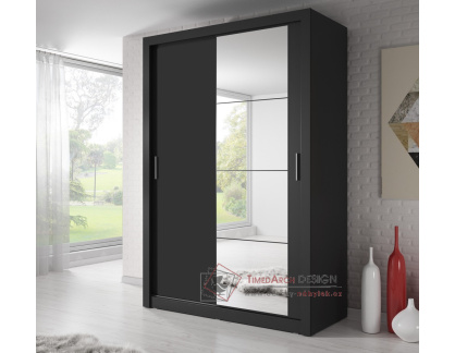 ARTI 04, šatní skříň s posuvnými dveřmi 150cm, černá / zrcadlo