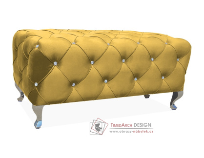 BESTI, čalouněný taburet, stříbrná / látka velvet žlutá curry