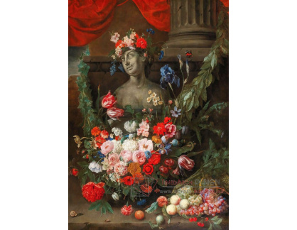 A-2893 Joris van Son - Ovoce a květiny kolem kamenné busty bohyně Flory