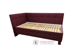 VERONA, čalouněná postel rohová 90x200cm, látka vínově červená
