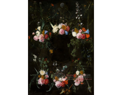 VH629 Daniel Seghers - Vyřezávaná kartuše zdobená květinovými girlandami