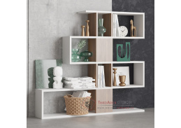 KARLIN, policová knihovna, bílá / ořech