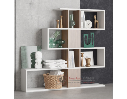 KARLIN, policová knihovna, bílá / ořech