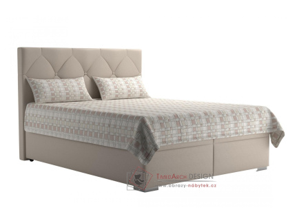 GELJA, čalouněná postel 160x200cm, látka krémová / vzor