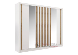 LADDER, šatní skříň s posuvnými dveřmi 250cm, bílá /dub craft / zrcadla