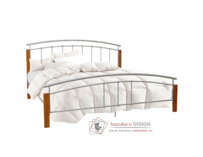 MIRELA, kovová postel 160x200cm, stříbrná / přírodní