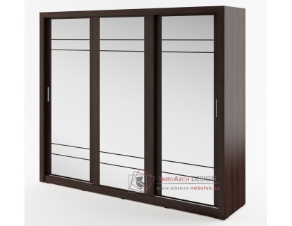 ARTI 02, šatní skříň s posuvnými dveřmi 250cm, wenge / zrcadla