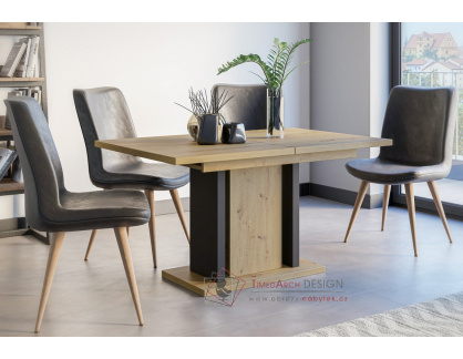 JANGA, jídelní rozkládací stůl 140-180x90cm, dub artisan / černá