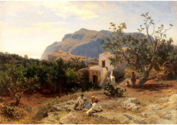 D-9633 Oswald Achenbach - Pohled na Capri se zříceninou domu císaře Tiberia v pozadí