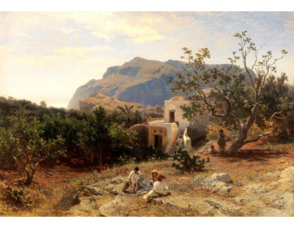 D-9633 Oswald Achenbach - Pohled na Capri se zříceninou domu císaře Tiberia v pozadí