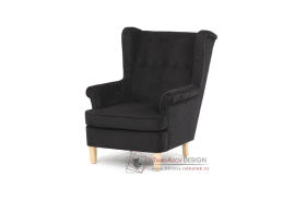 AK-388 BK2, čalouněné křeslo - ušák, přírodní / látka černá