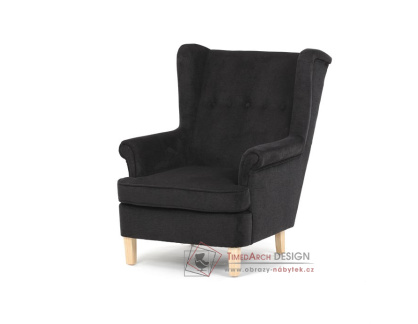 AK-388 BK2, čalouněné křeslo - ušák, přírodní / látka černá