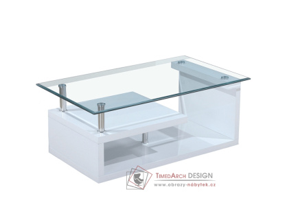 JULIEN, konferenční stolek 110x65cm, bílý lesk / čiré sklo