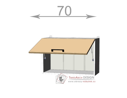 horní vysoká výklopná skříňka š.70, v.46, Kaiser W7046, bílá/bordó lesk