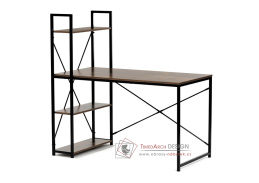 GD-520 OLW, pracovní stůl s regálem, černá / staré dřevo