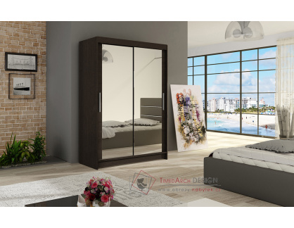 MIKADO VII, šatní skříň s posuvnými dveřmi 120cm, čokoláda / zrcadla