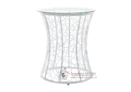 SALMAR NEW, příruční stolek, umělý ratan bílý / tvrzené sklo