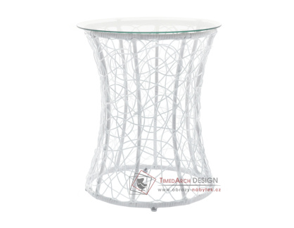 SALMAR NEW, příruční stolek, umělý ratan bílý / tvrzené sklo