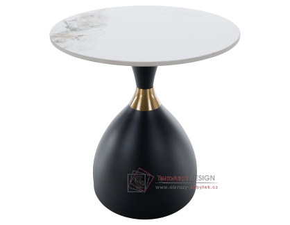 ODIS, konferenční stolek pr. 50cm, černá / zlatá / bílý mramor