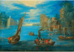 A-5460 Joseph van Bredael - Vesnice u řeky s rybáři na člunech