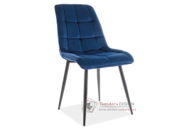 CHIC VELVET, jídelní čalouněná židle, černá / látka granátově modrá