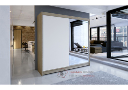 TAISA I, šatní skříň s posuvnými dveřmi 180cm, dub sonoma / bílá / zrcadlo