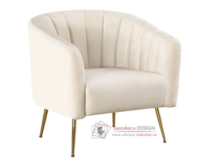 BAGY, designové křeslo, gold chrom zlatý / látka velvet béžová