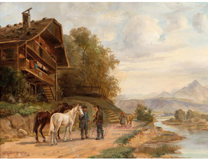 A-3666 Ludwig Müller-Cornelius - Rozhovor mezi znalci koní na polní cestě