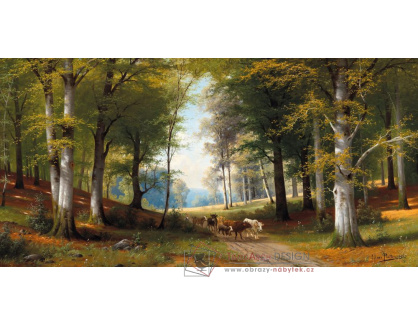 A-3855 Jacobus Johannes van Poorten - Pastýřka s dobytkem na podzimní lesní cestě