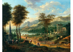 A-5151 Johann Christian Vollert - Arkádská říční krajina s postavami a ruinami