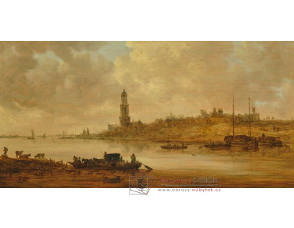A-8799 Jan Van Goyen - Přívoz se čtyřmi koňmi s výhledem na Rýn