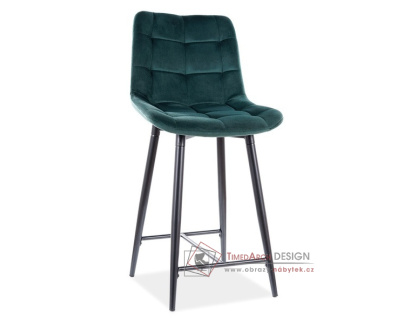 SIK VELVET 2, barová čalouněná židle, černá / látka zelená