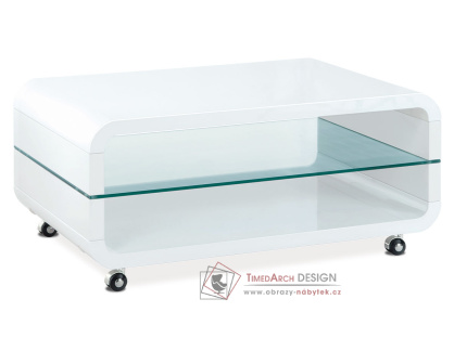 AHG-611 WT, konferenční stolek, vysoký lesk bílý / čiré sklo