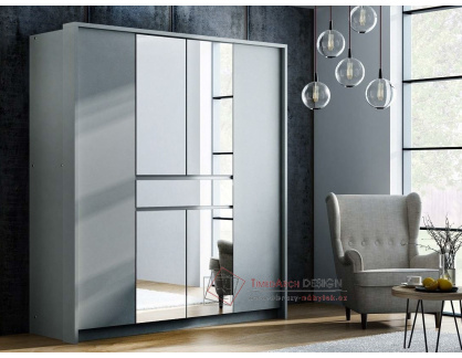RIJEKA, šatní skříň s posuvnými dveřmi 200cm, platinum / zrcadlo