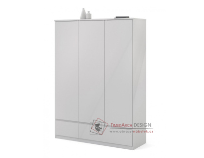 SIMPLICITY 145, šatní skříň 200cm 3-dveřová se 3-mi zásuvkami, bílá / bílý lesk