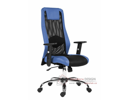 SANDER, kancelářská židle, síťovina černá / látka černá / ekokůže modrá