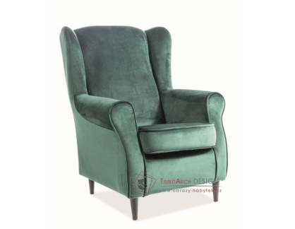 BARON, čalouněné křeslo, wenge / látka velvet Bluvel 78 zelená