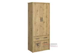 AIRON, šatní skříň 4-dveřová se zásuvkou 80cm, dub artisan