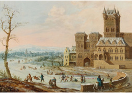 DDSO-5114 Johann Philipp Ulbricht - Postavy v zimní krajině s gotickým hradem