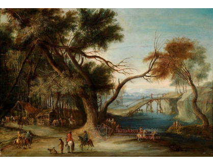 KO VI-221 Philipp Hieronymus Brinckmann - Zalesněná krajina s mostem a jezdci