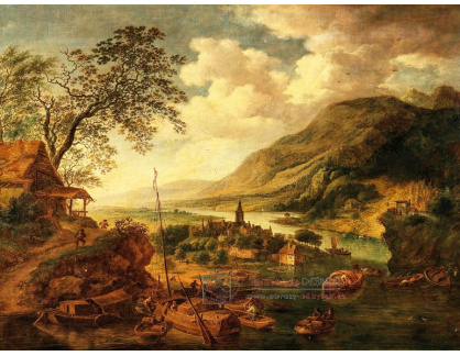 A-1749 Jan Griffier - Rýnská říční krajina s obchodními čluny