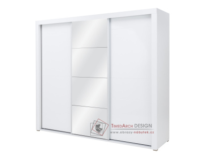 IRMA IM15, šatní skříň s posuvnýmu dveřmi a LED osvětlením 235cm, bílá / vysoký lesk bílý / zrcadla