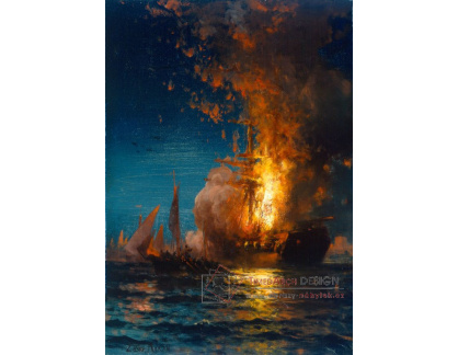 VL113 Edward Moran - Požár fregaty Philadelphia v přístavu v Tripolisu