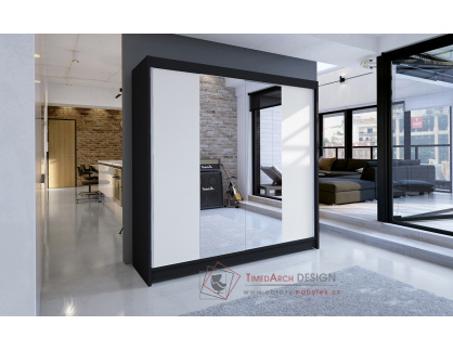 TAISA II, šatní skříň s posuvnými dveřmi 180cm, černá / bílá / zrcadla