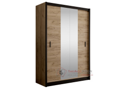 CRAFT, šatní skříň s posuvnými dveřmi 150cm, černá / dub craft / zrcadla