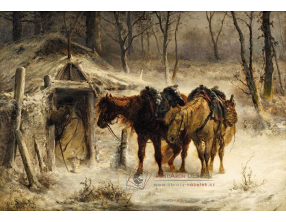 SO XVI-506 Adolf Schreyer - Zimní krajina s lovcem a koňmi