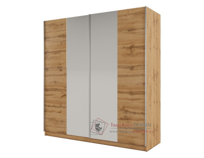 WATERLOO, šatní skříň s posuvnými dveřmi 220cm, dub wotan / zrcadlo