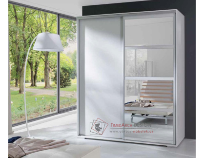 LEONARDO, šatní skříň s posuvnými dveřmi 180cm, bílá / zrcadla