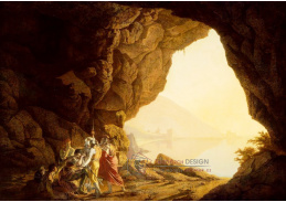SO IX 458 Joseph Wright - Jeskyně u moře v království Neapolském s lupiči při západu slunce