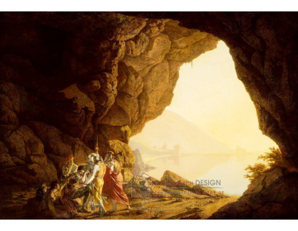SO IX 458 Joseph Wright - Jeskyně u moře v království Neapolském s lupiči při západu slunce